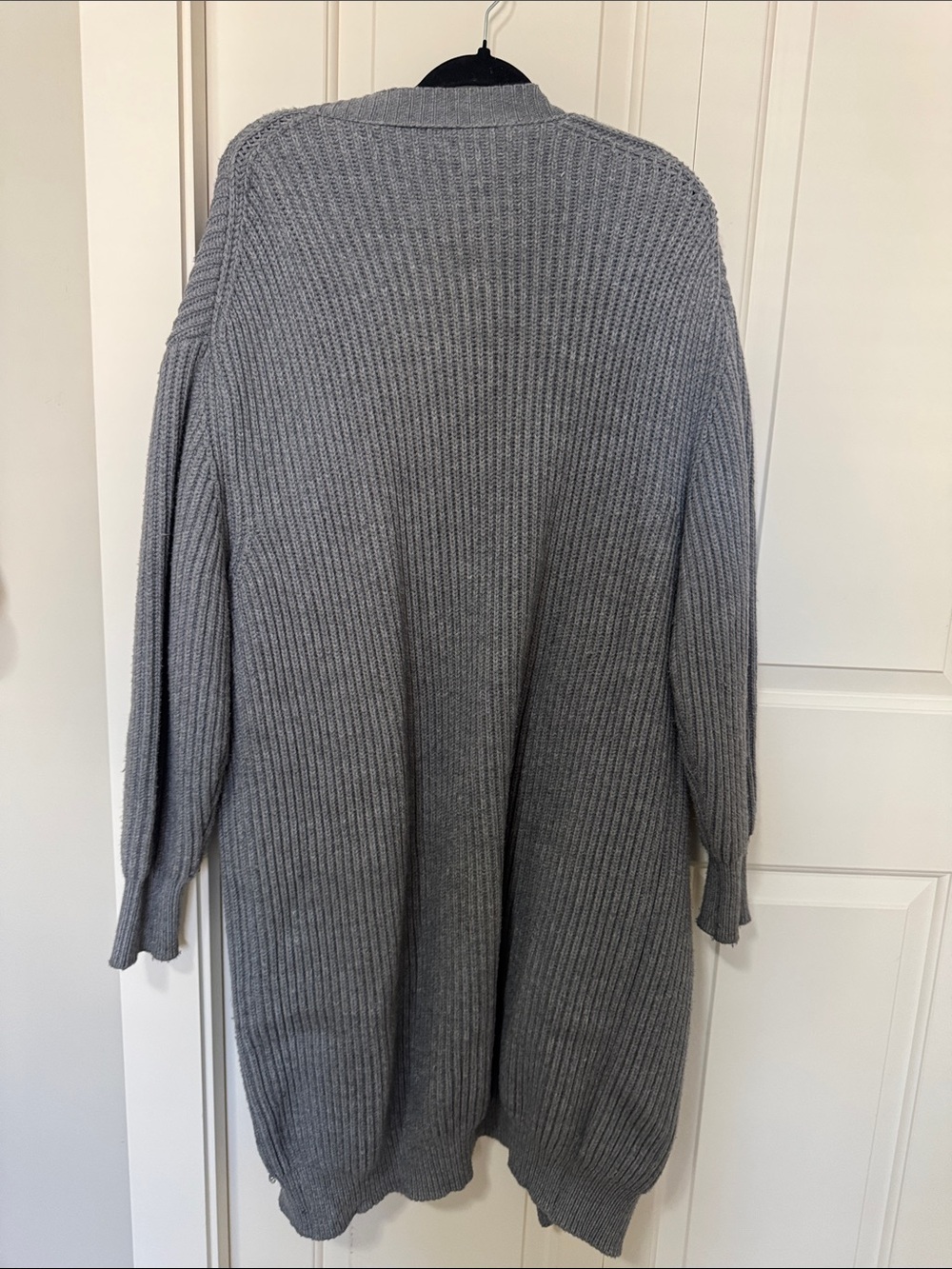 Gray Open-Front Ribbed Long Cardigan Sweater - Picture 2 of 2